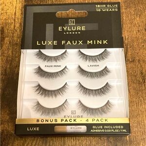 Eylure London Luxe Faux Mink Lavish Bonus Pack Glue Included 4 Pack New